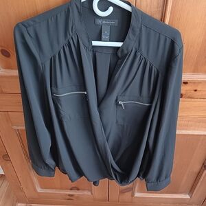 INC International Concepts Black Blouse with Zipper Accents Size 16